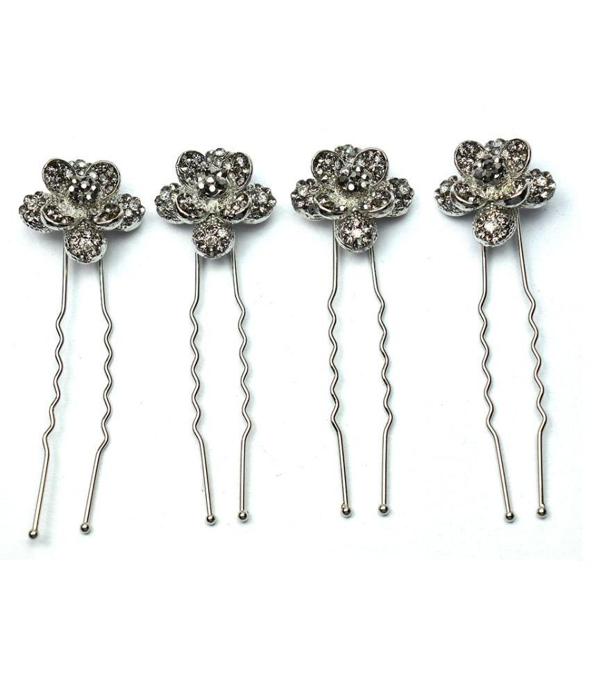 Glitters Online Alloy Silver Hair Pin Set of 4 Buy Online at Low