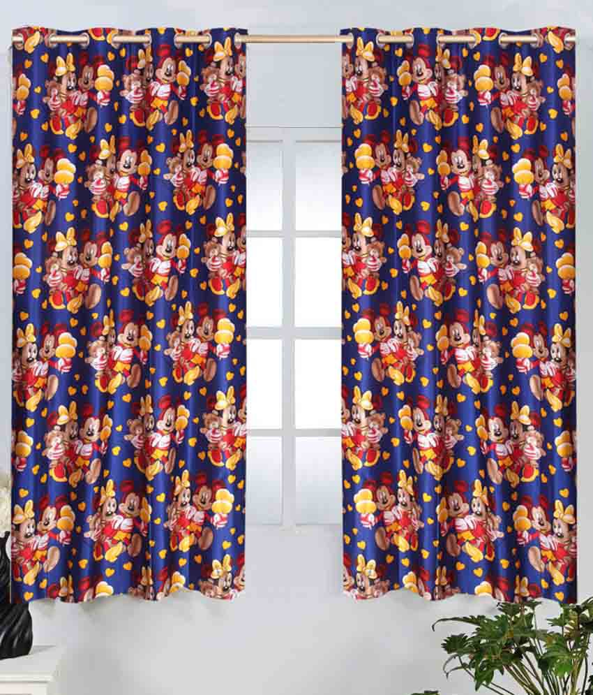     			Homefab India Blue Polyester Cartoon Printed Window Curtains - Set of 2