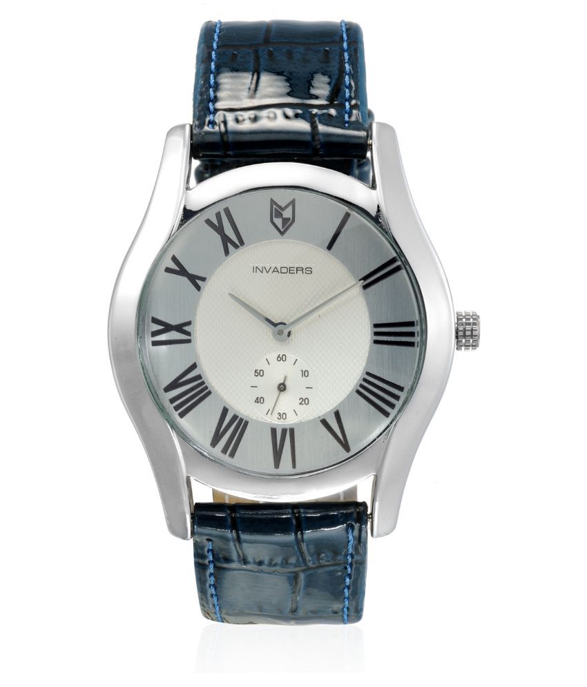 men fashion ex306 blue analog leather strap watch