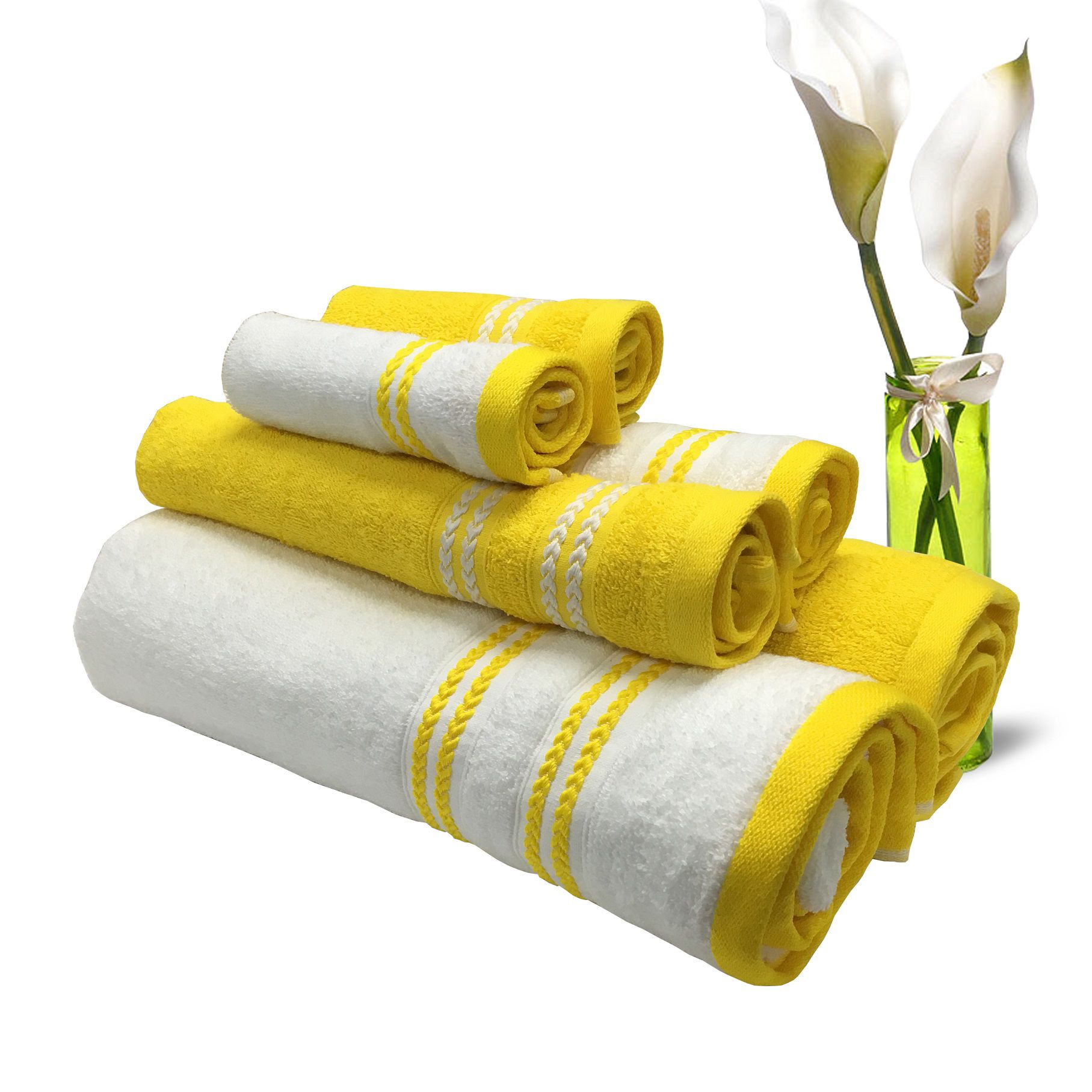     			Spaces Set of 6 Bath+Hand+Face Towels Yellow
