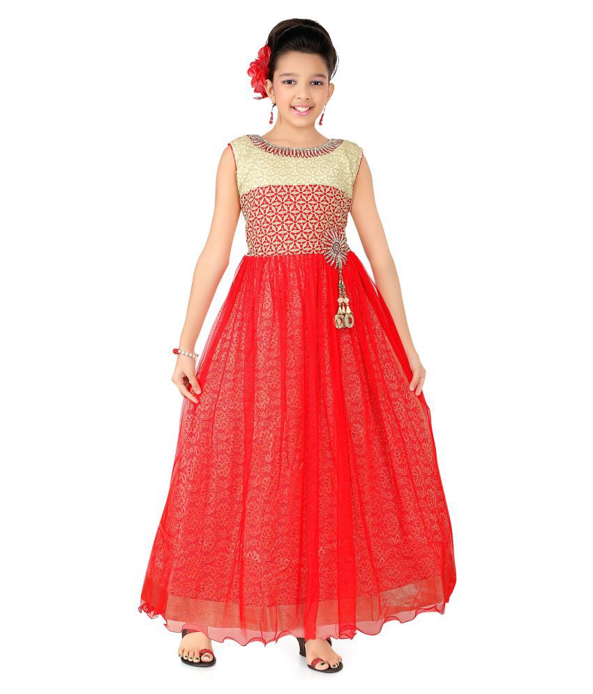Trendy Girls Red Net Gown - Buy Trendy Girls Red Net Gown Online at Low ...