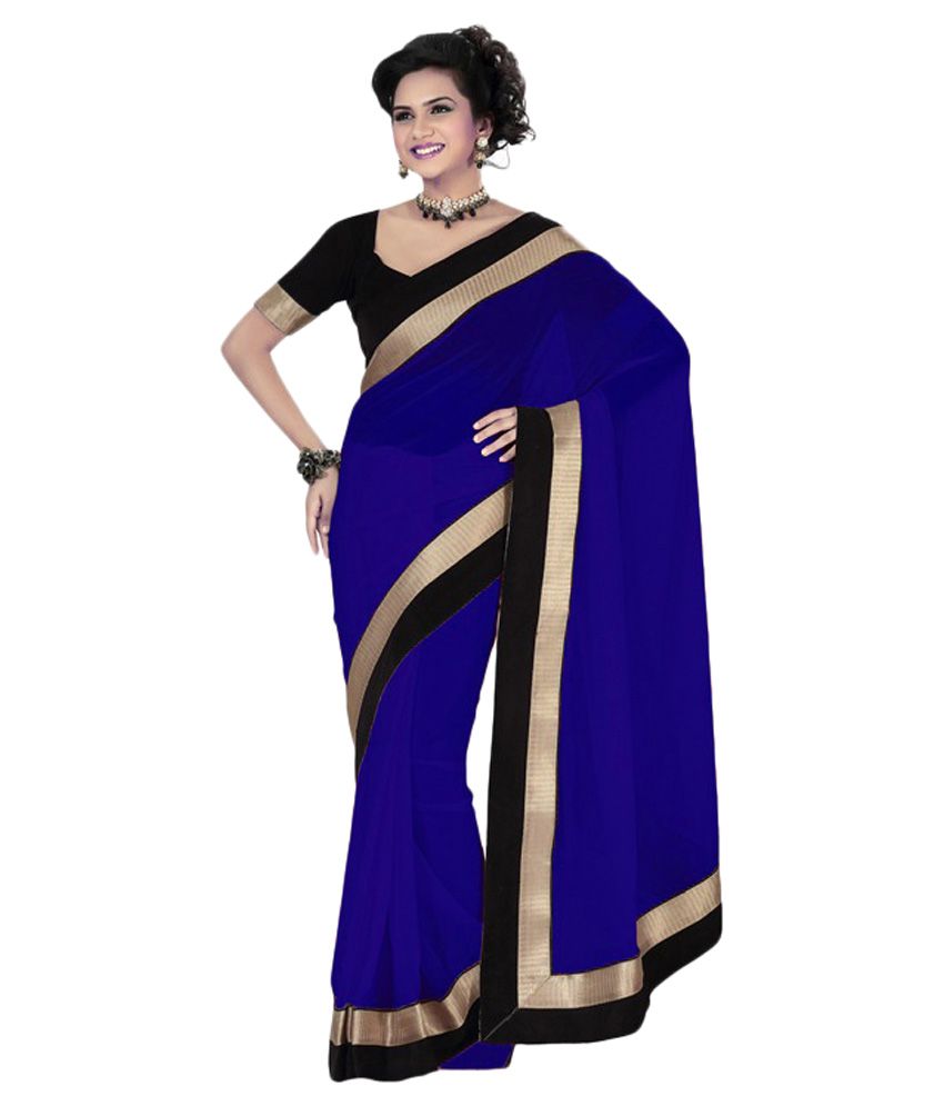 dark blue chiffon saree