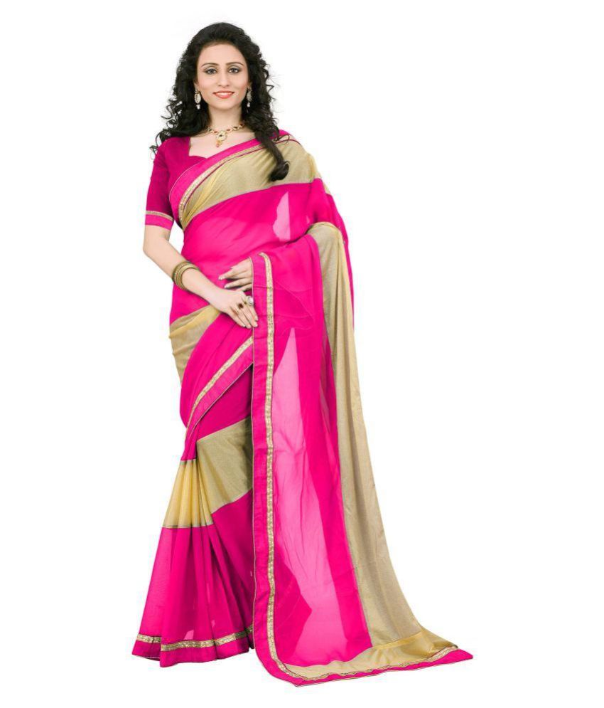 Mahalaxmi Fashion Neon Pink Georgette Saree Buy Mahalaxmi Fashion