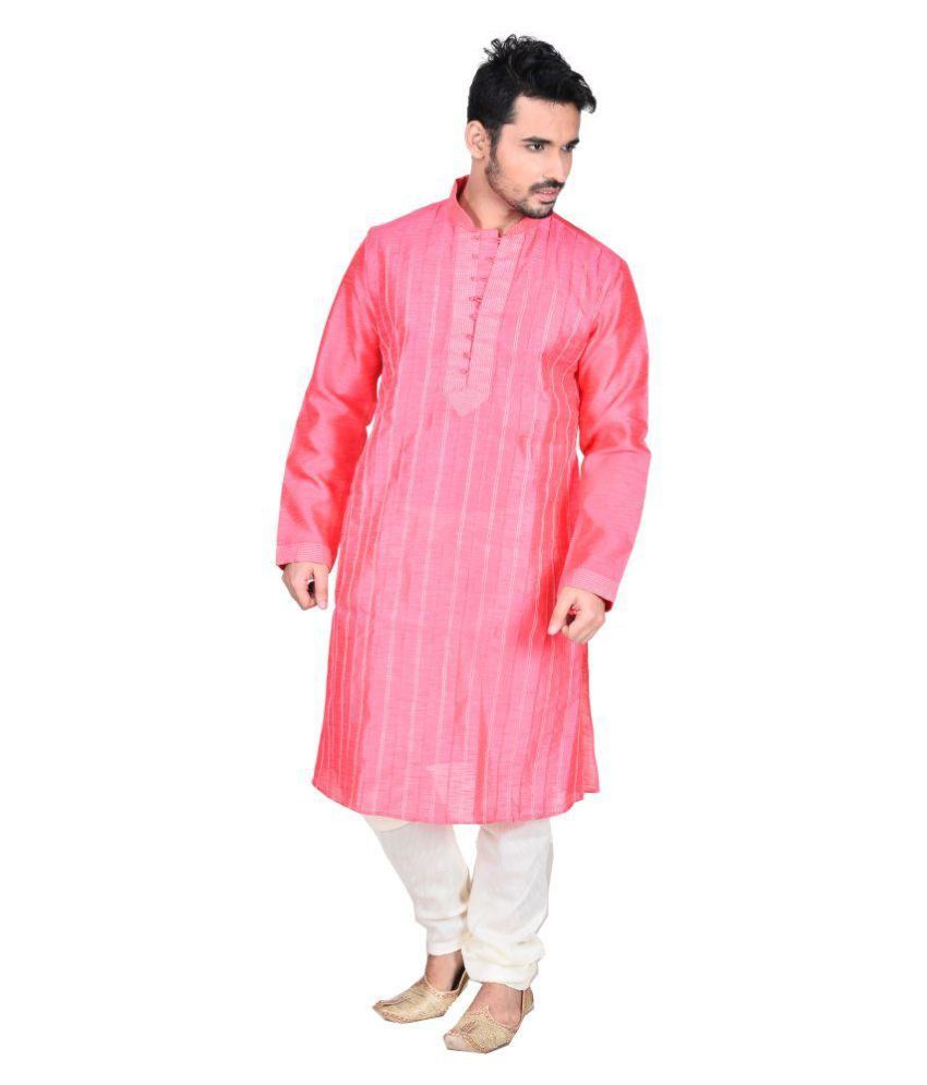     			Deyann Pink Silk Kurta Pyjama Set