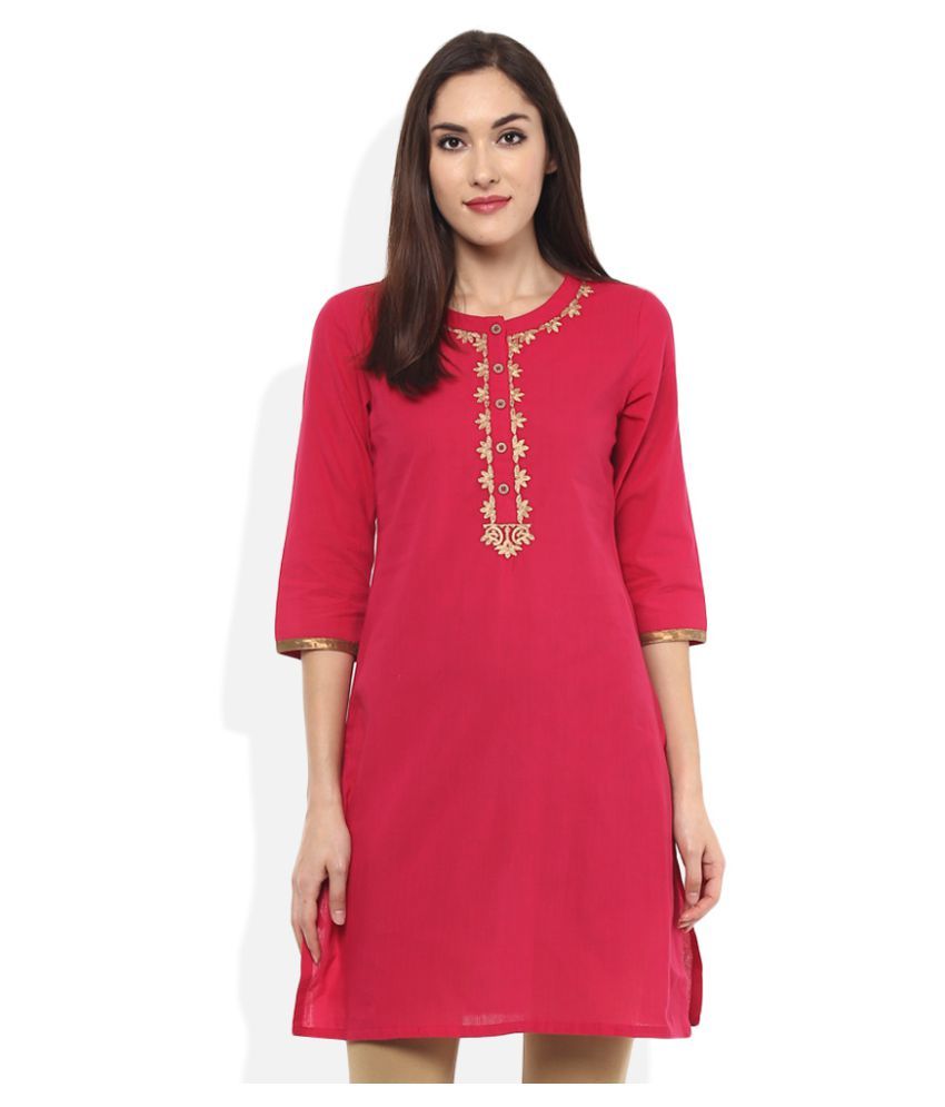 Rangmanch by Pantaloons Pink Cotton Straight Kurti - Buy Rangmanch by ...