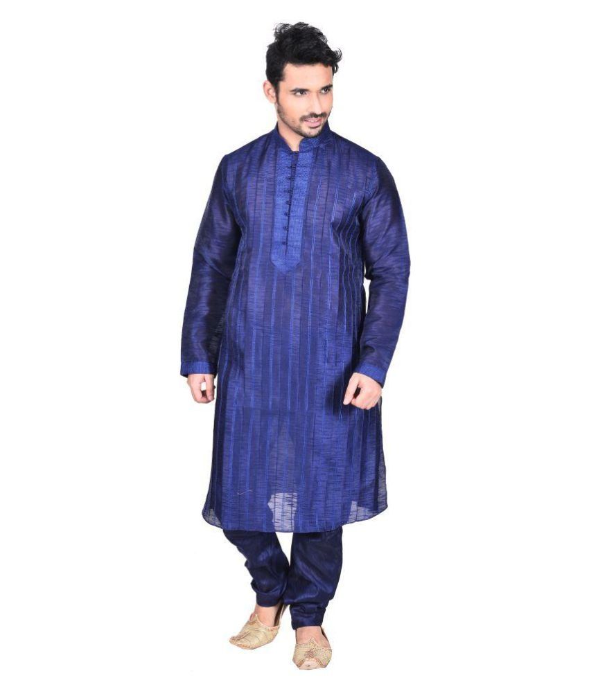     			Deyann Blue Silk Kurta Pyjama Set