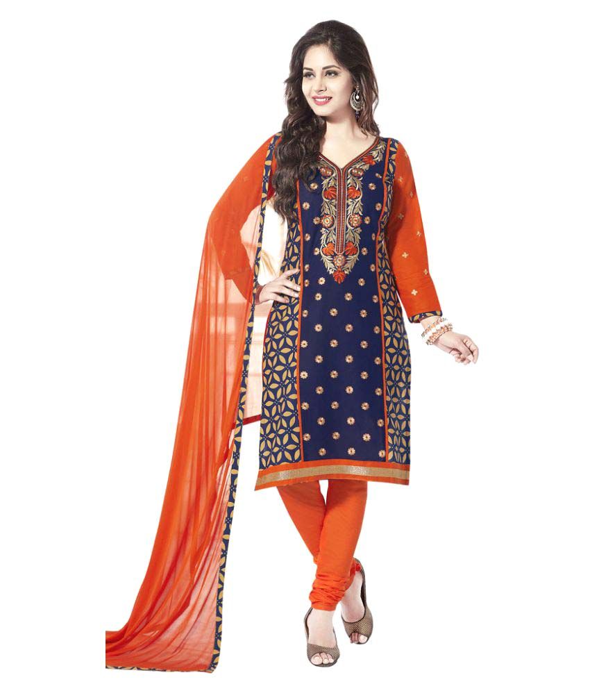 Salwar House Blue and Orange Cotton Dress Material - Buy Salwar House ...