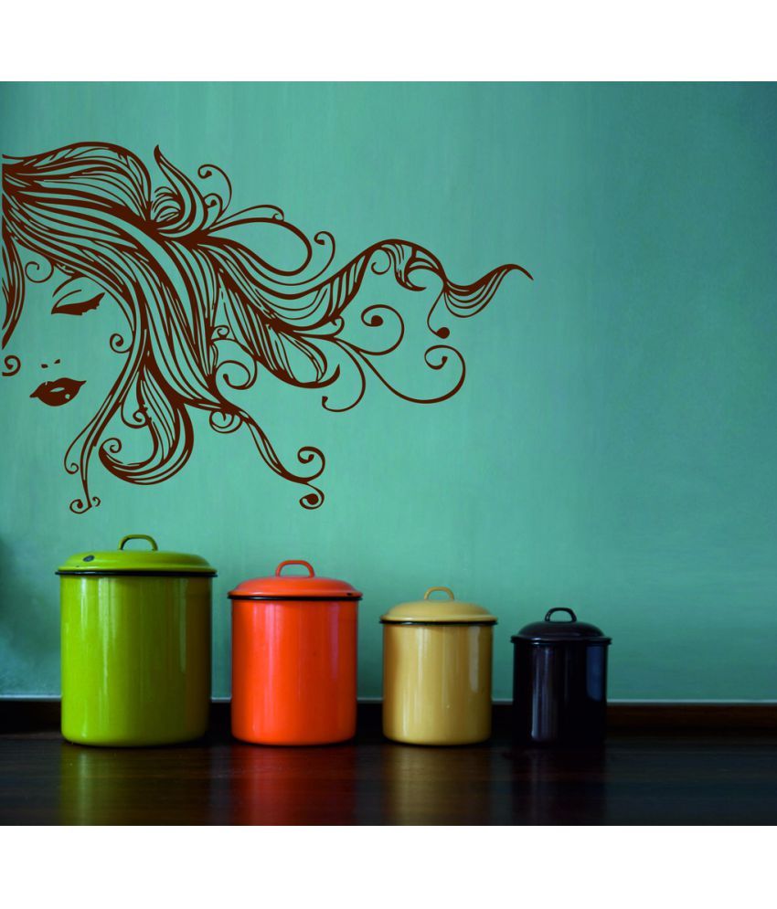     			Decor Villa Girl with Designer Hair Vinyl Wall Stickers