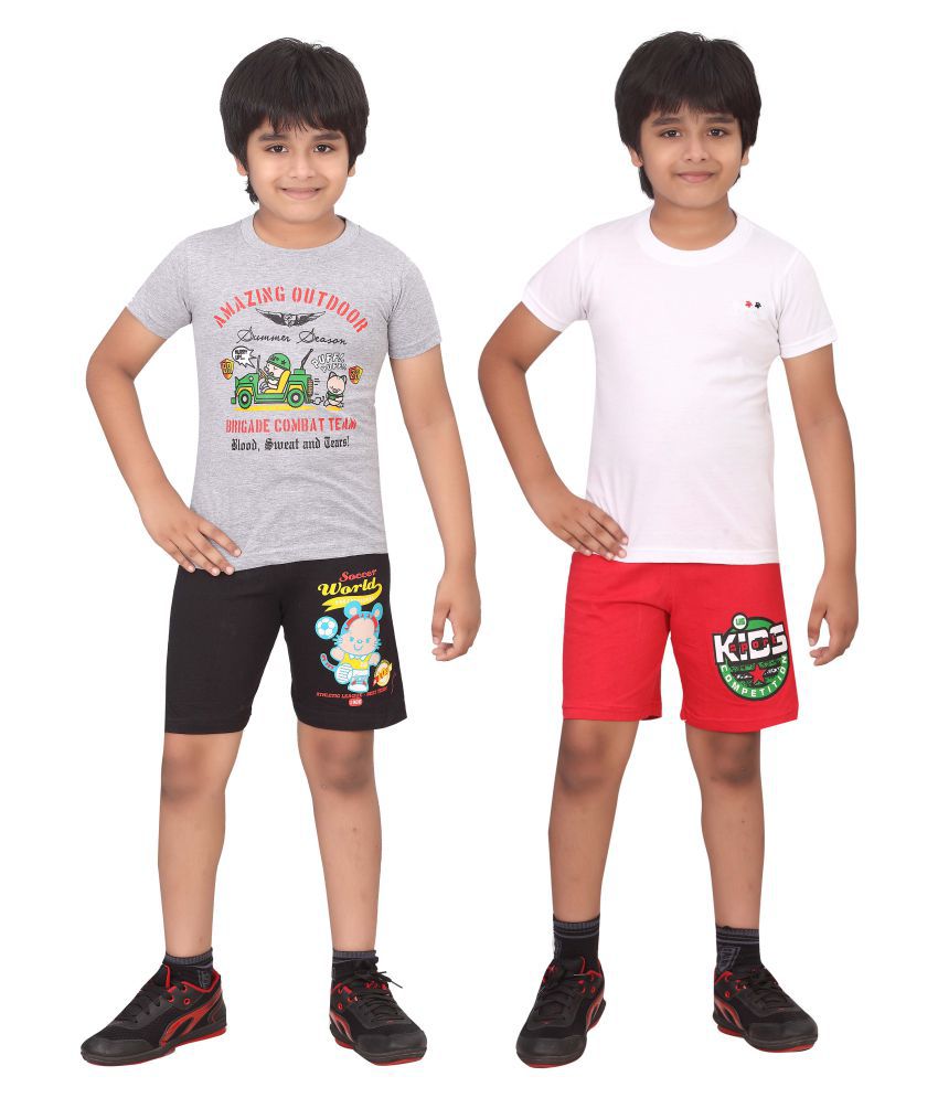     			Dongli Multicolour Cotton T-Shirt & Short - Pack of 2