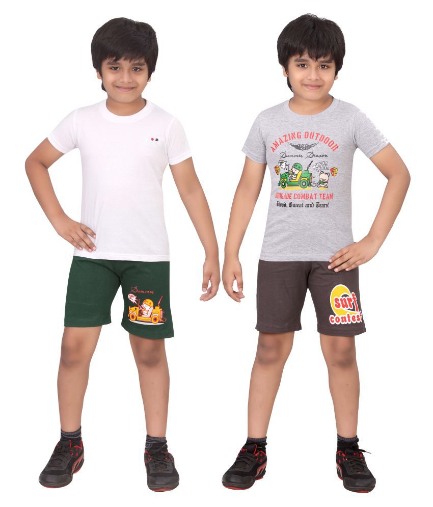     			Dongli Multicolour Cotton T-Shirt 7 Short - Pack of 2