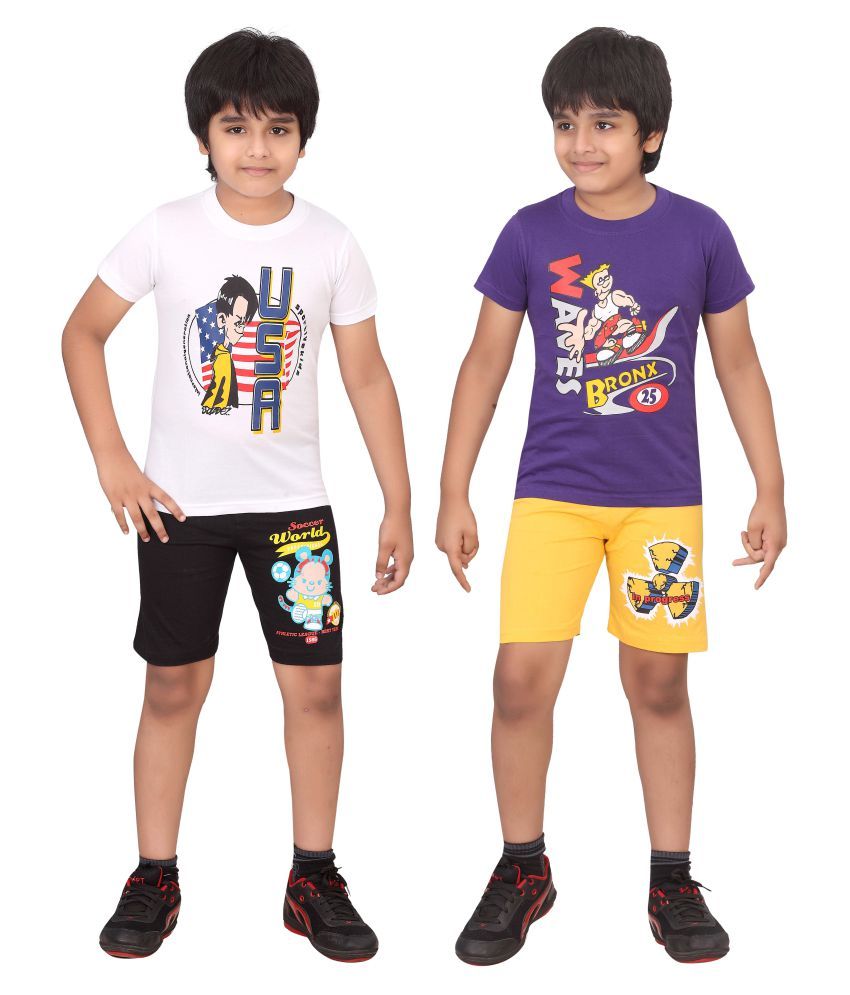     			Dongli Multicolor Cotton T-Shirt and Shorts - Pack of 2