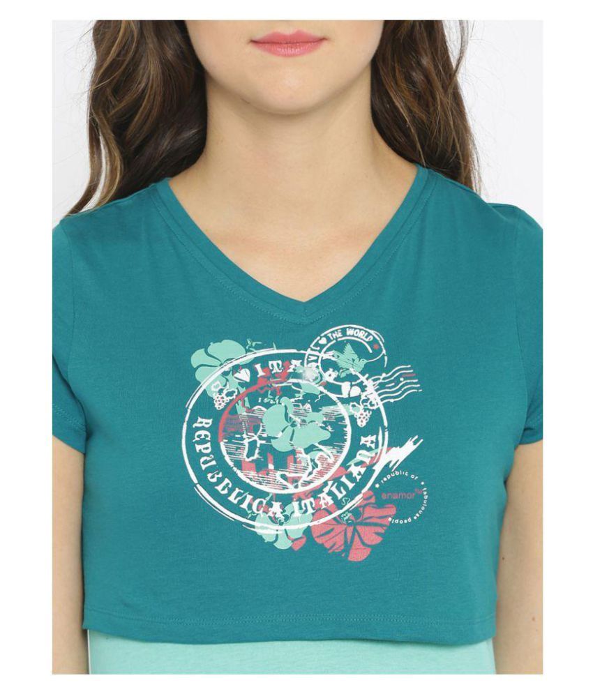 Enamor long T-shirts with v neckline online-Wearitin.com-Twilight Blue