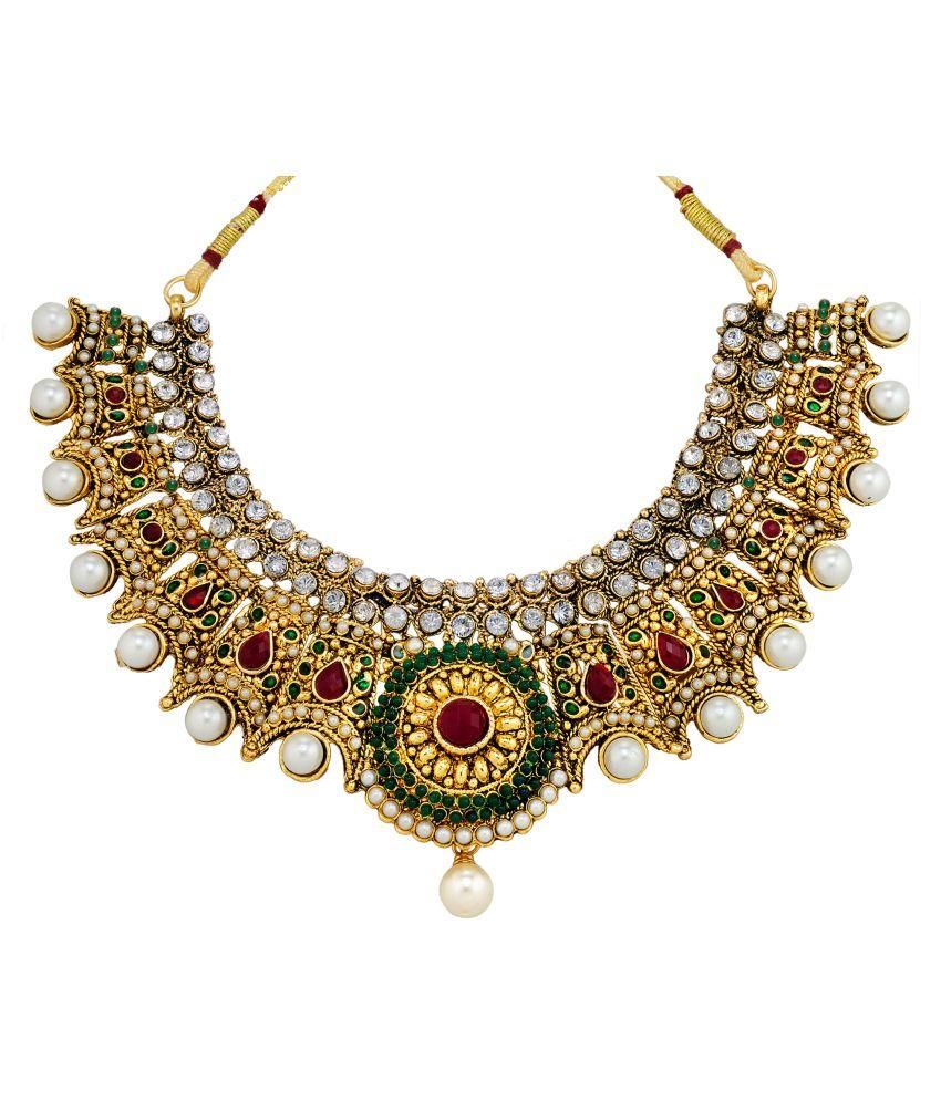 Zaveri Pearls Multicolour Antique Traditional Designer Necklace Set