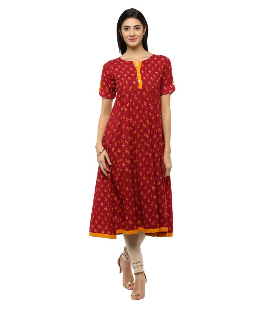 Evam Red Cotton Anarkali Kurti - Buy Evam Red Cotton Anarkali Kurti ...