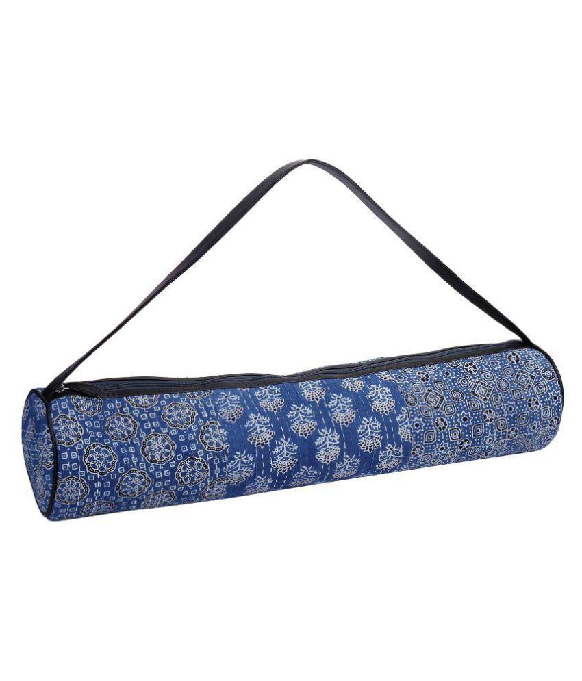 Jaipurse Yoga Mat Bag Blue Cotton Printed Light Weight Exercise