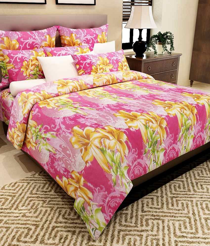     			Home Candy 100% Cotton Enticing Purple Double Bed Sheet with 2 Pillow Covers