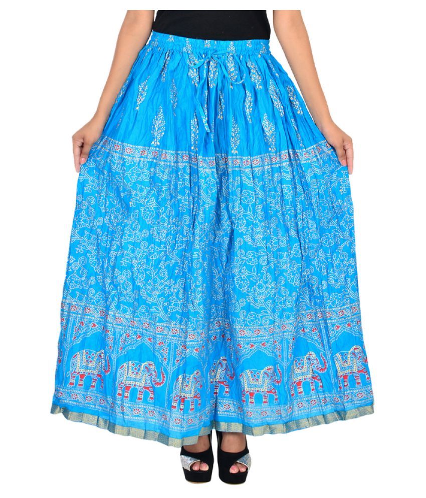 Buy Rangsthali Blue Cotton Broomstick Skirt Online at Best Prices in