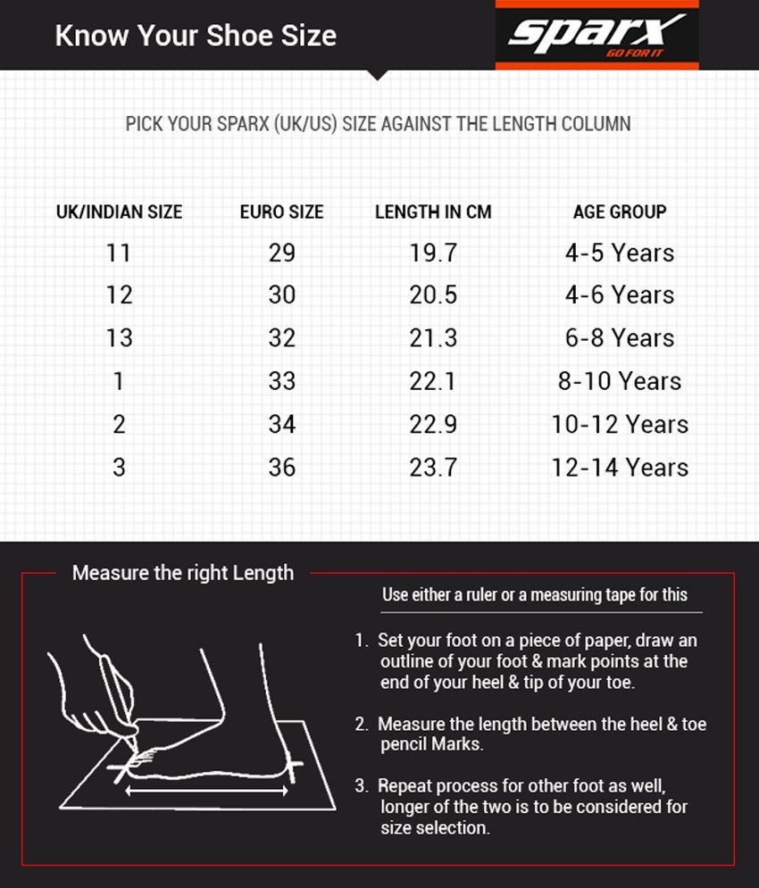 reebok kids shoes size chart