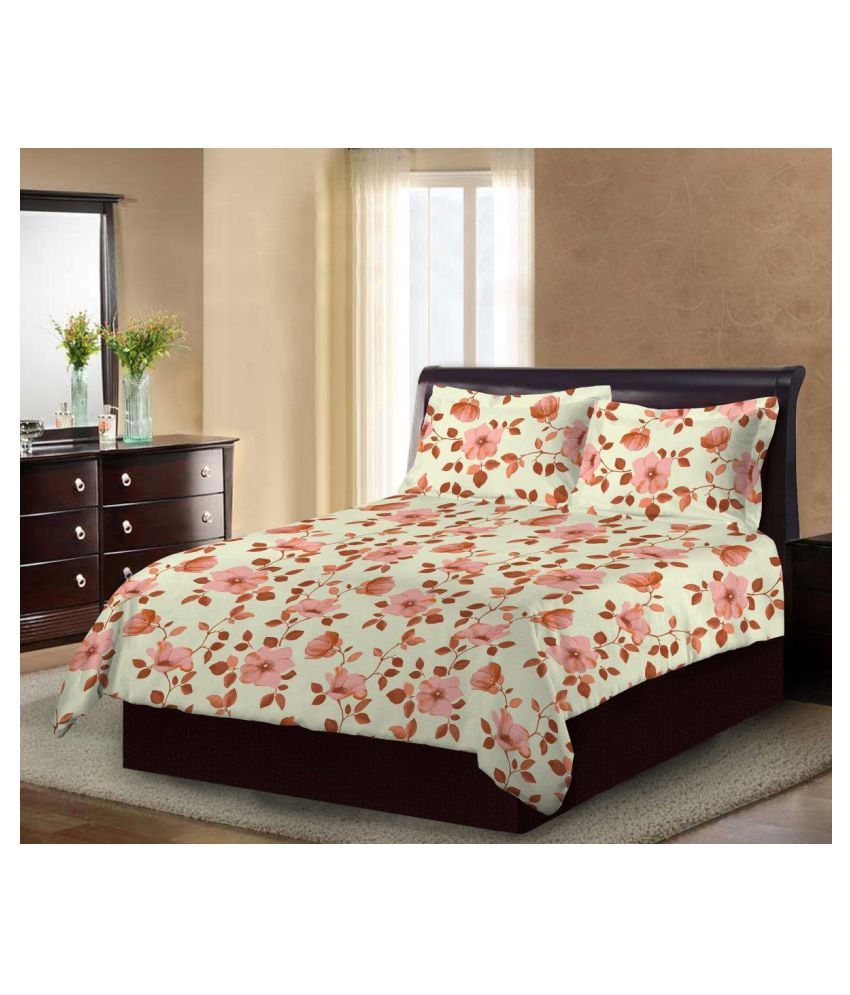     			Bombay Dyeing Mistyrose Double Poly Cotton Floral Bed Sheet