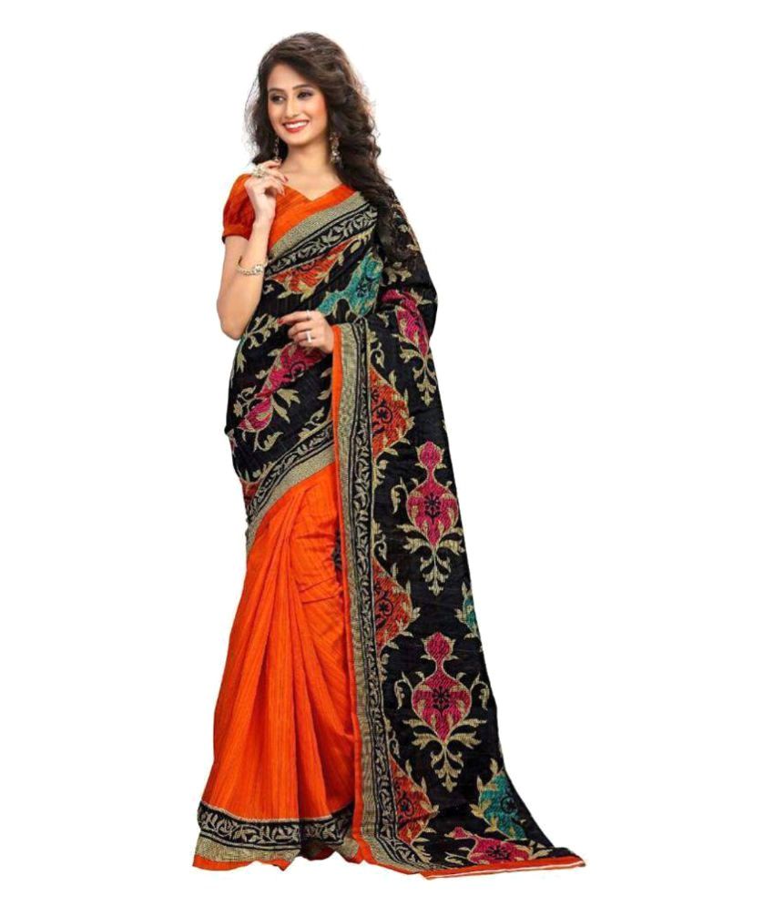SVB Sarees Orange and Black Art Silk Saree - Buy SVB Sarees Orange and