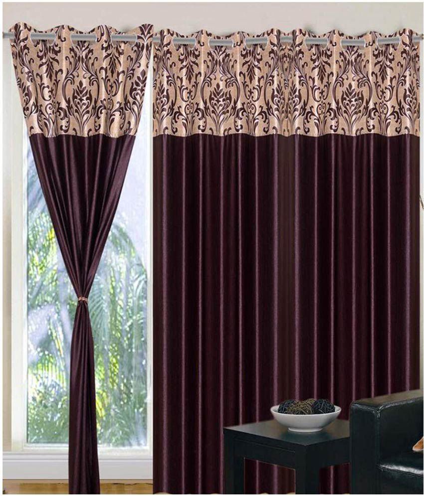     			Panipat Textile Hub Printed Semi-Transparent Eyelet Door Curtain 7 ft Pack of 4 -Brown