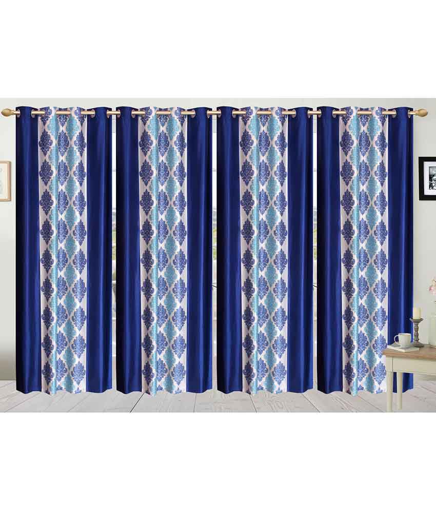     			Panipat Textile Hub Printed Semi-Transparent Eyelet Door Curtain 7 ft Pack of 4 -Multi Color