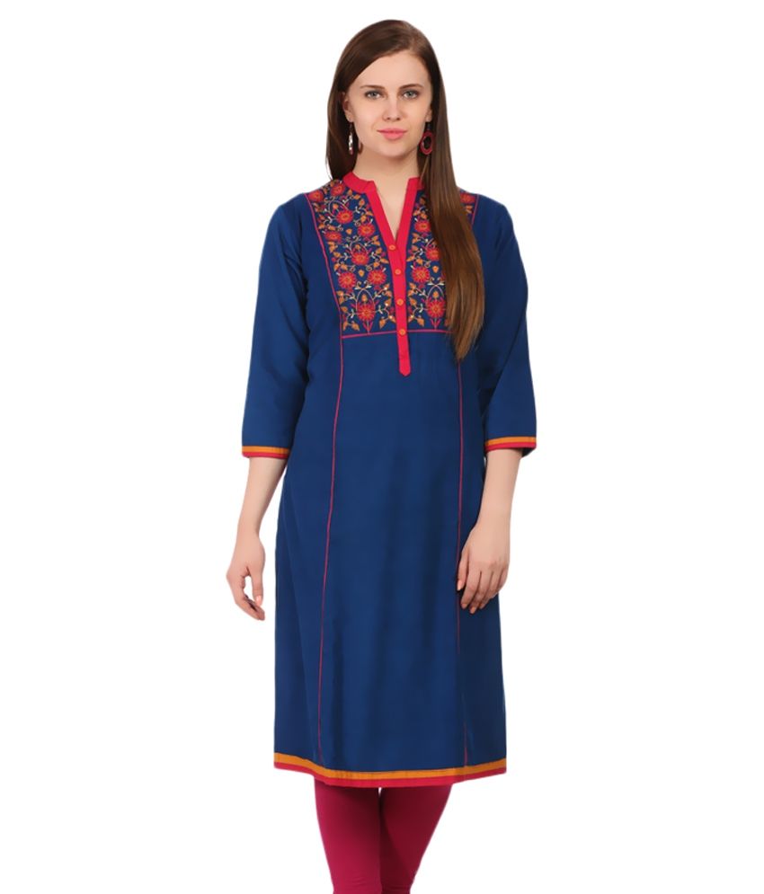 Sabhyata Blue Cotton A-Line Kutch 