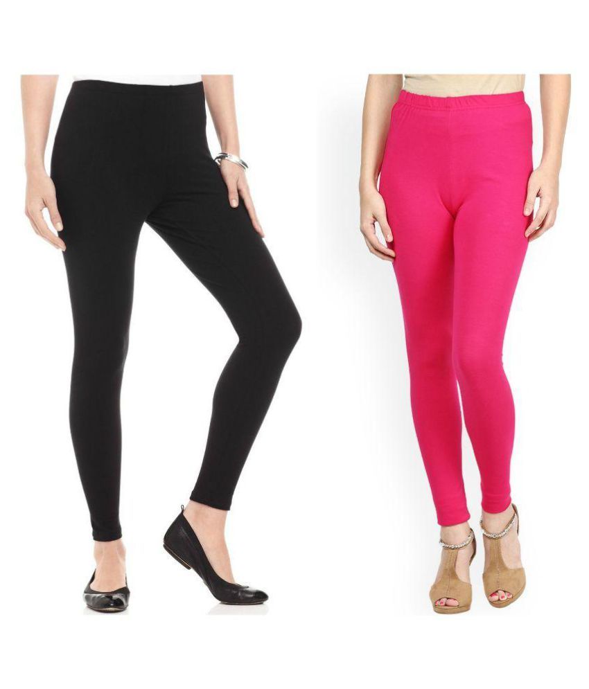 Fashglam Cotton Ankle Length Leggings bo Black Hot Pink Price