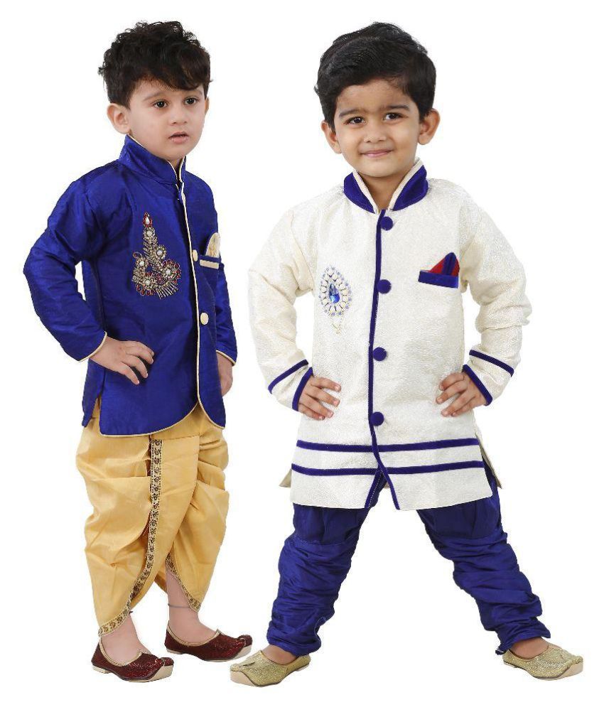 blue shirt and dhoti