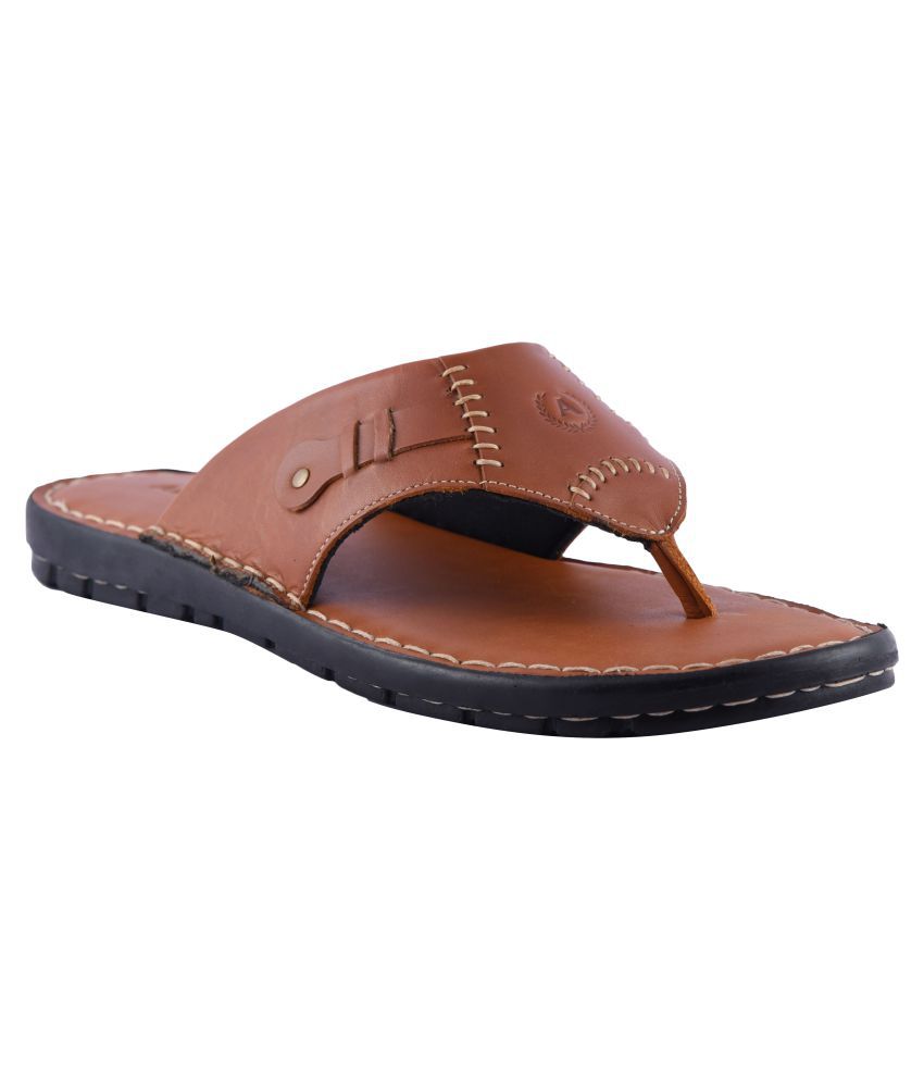 Amster Brown Pure Leather Mens Slippers 