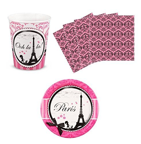 Paris Damask Birthday Party Supplies Set Plates Napkins Cups Kit