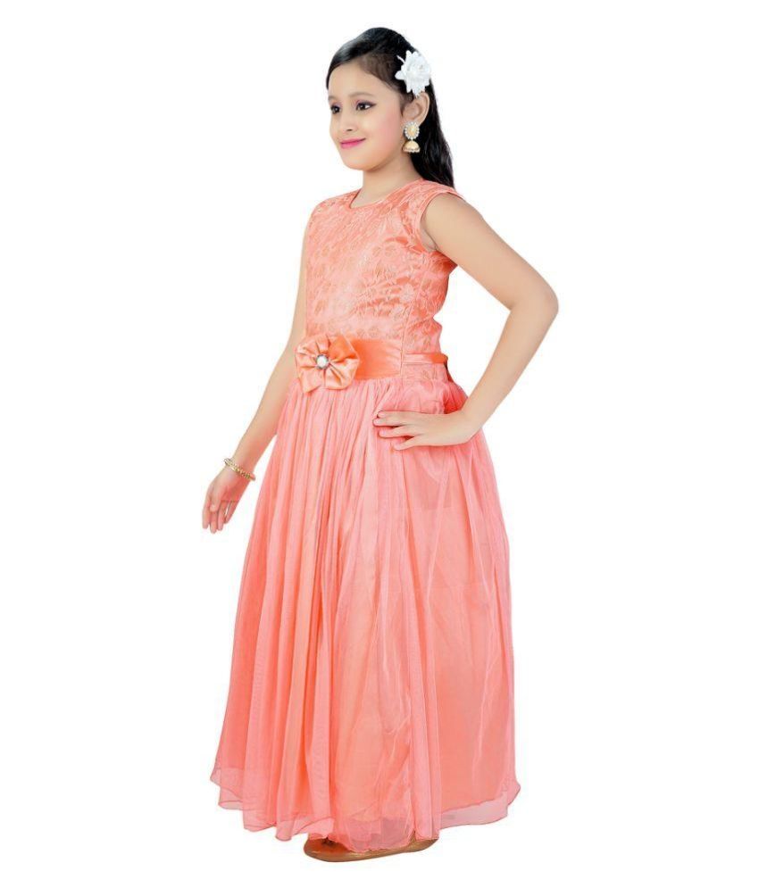 peach color long frock