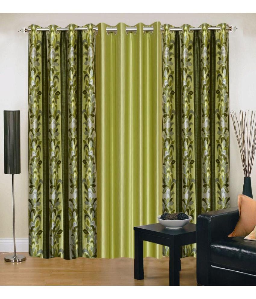     			Stella Creations Set of 3 Door Eyelet Curtains Floral Green