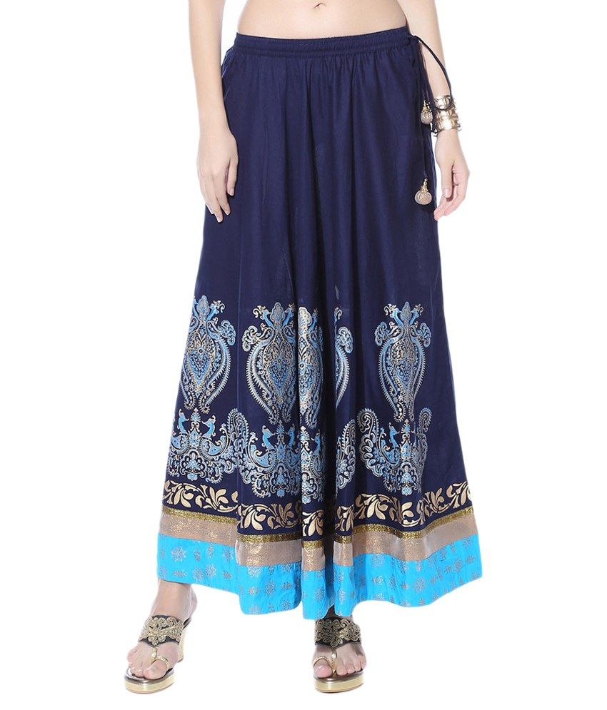 Buy Nika Blue Cotton Broomstick Skirt Online at Best Prices in India