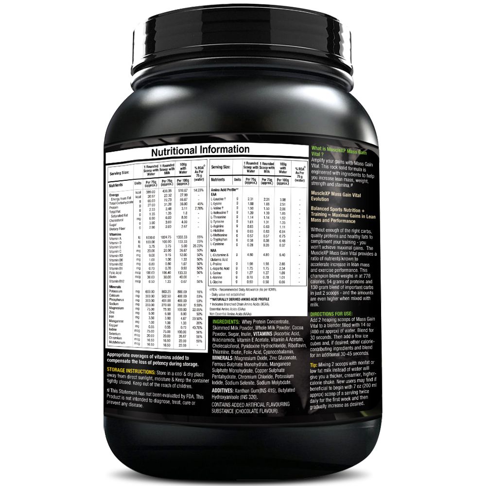 MuscleXP Mass Gainer with MultiVitamins - 1Kg (2.2 lbs), Double Chocolate - With Whey Protein 