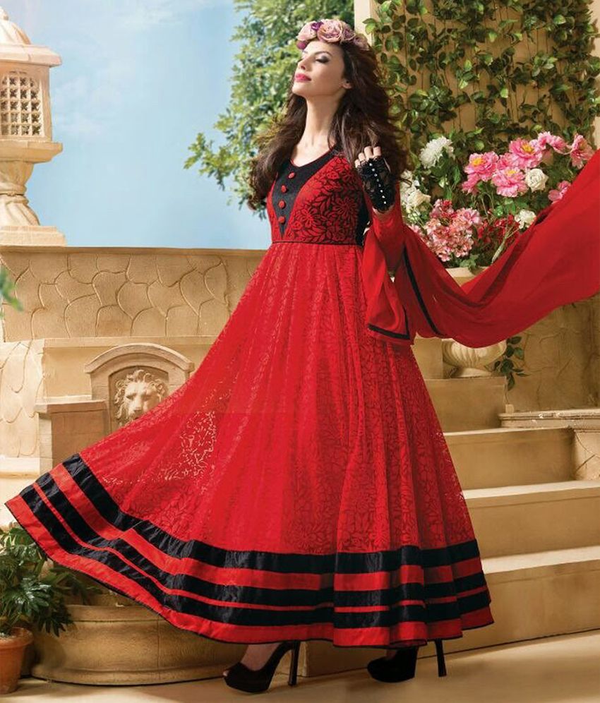 red and black anarkali dress