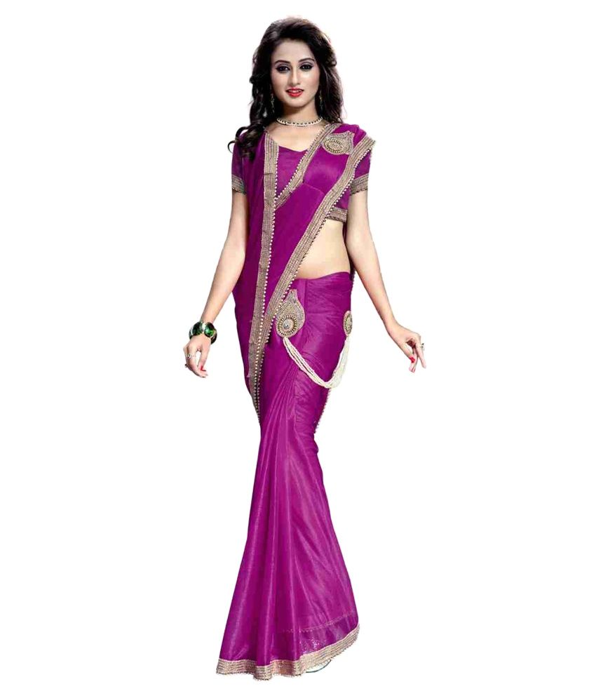     			Bhuwal Fashion Pink and Purple Lycra Saree