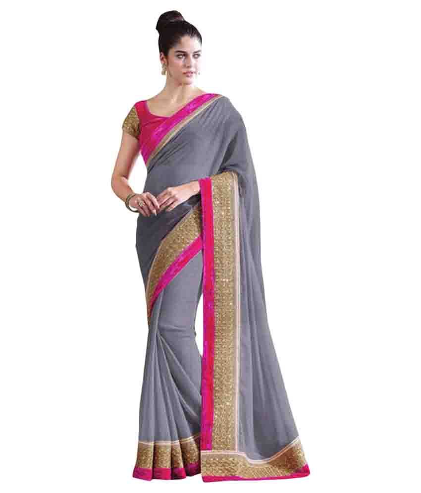     			AV Fashion Grey Chiffon Saree