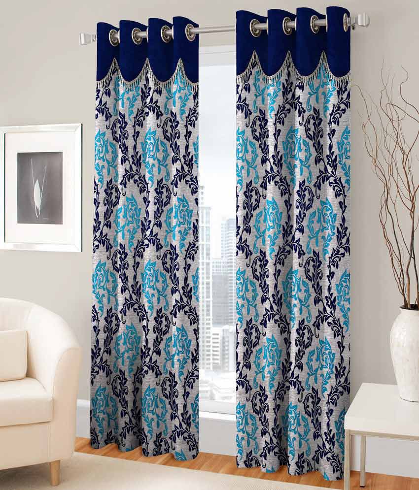     			Fashion Fab Set of 2 Door Eyelet Curtains Printed Blue