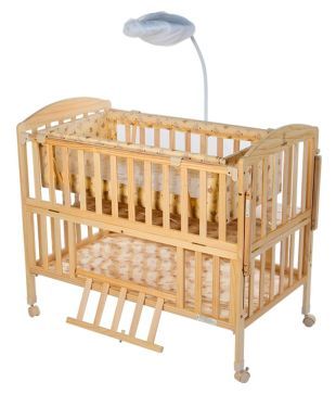 mee mee baby wooden cot with swing & mosquito net