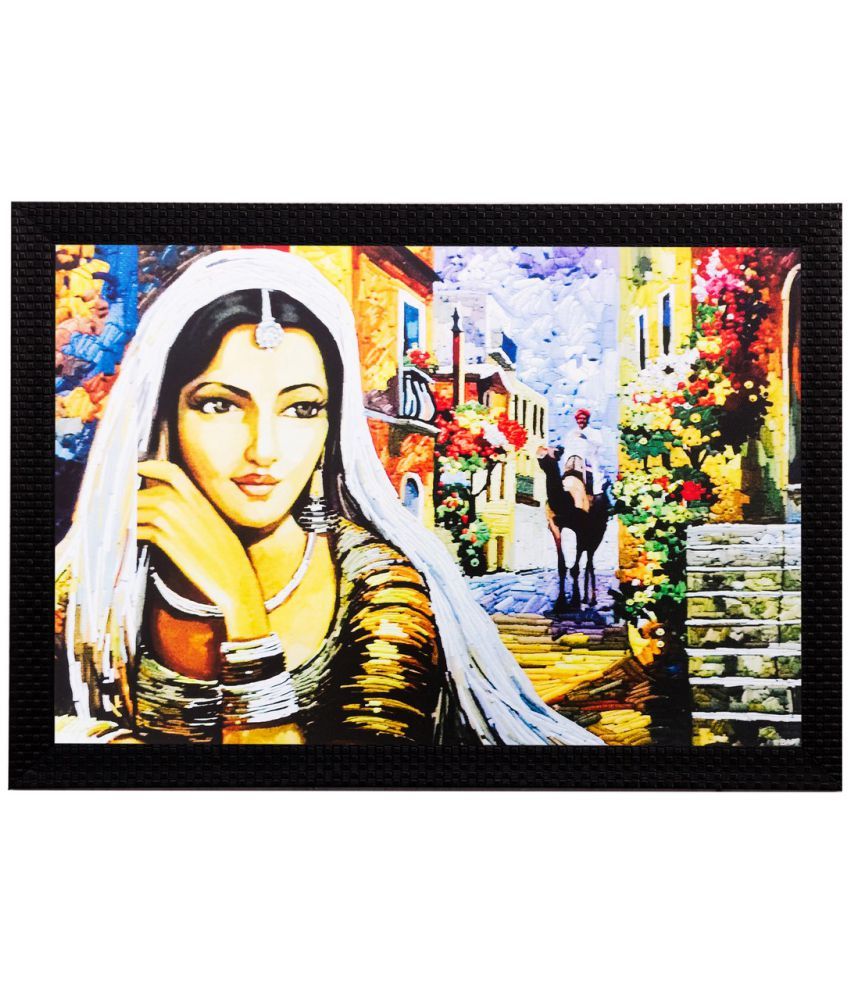     			eCraftIndia Multicoloured Thinking Woman UV Framed Wall Art