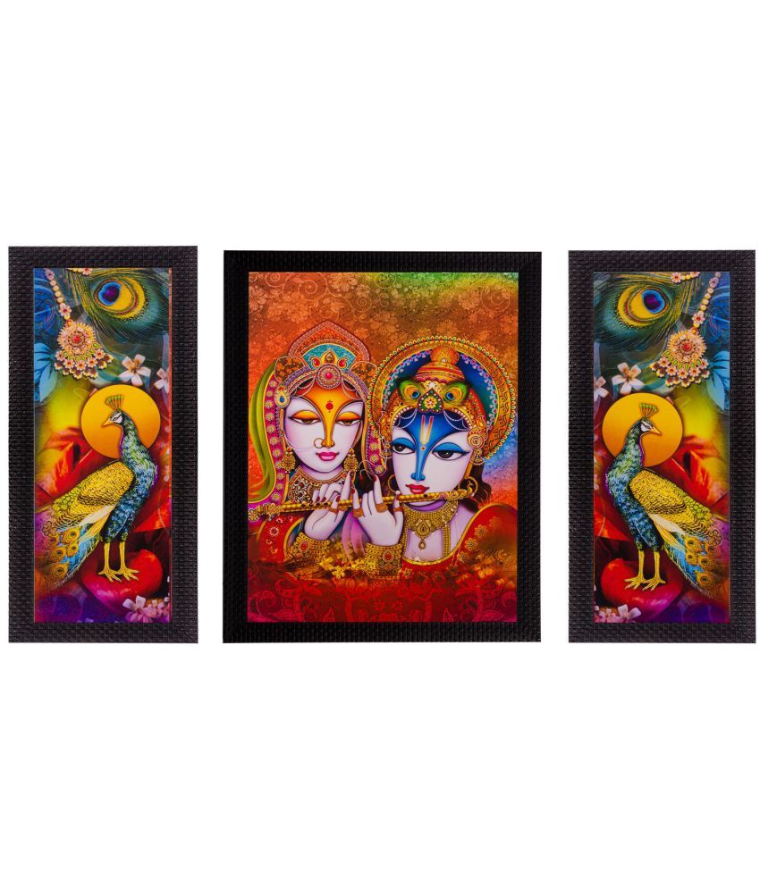     			eCraftIndia Set of 3 Multicoloured Religious UV Wall Art