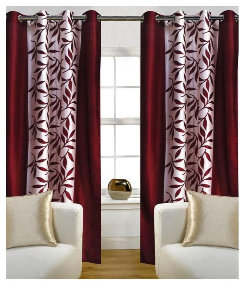     			Panipat Textile Hub Floral Semi-Transparent Eyelet Door Curtain 7 ft Pack of 2 -