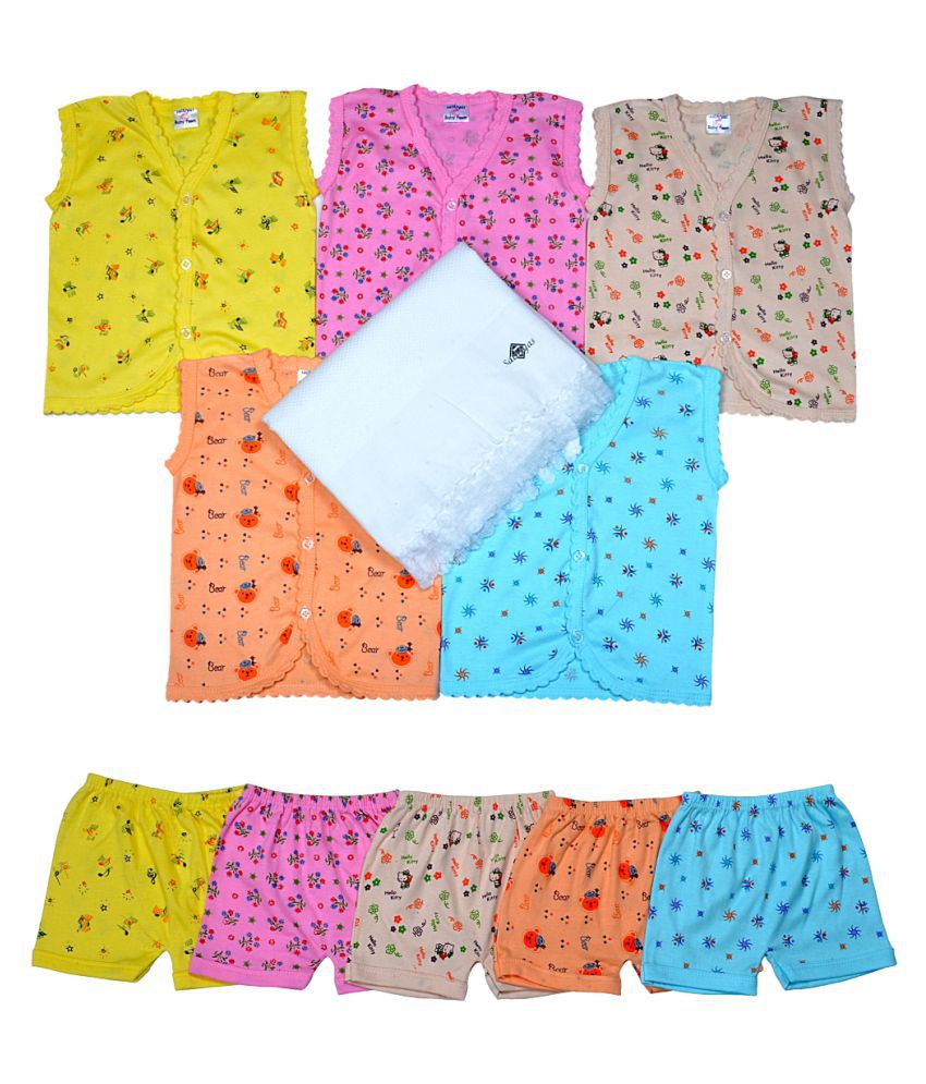     			Sathiyas Multicolour Cotton Top and Bottom Set with Towel - Pack of 5
