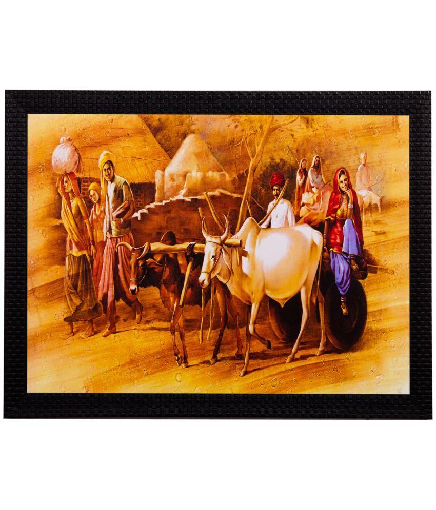     			eCraftIndia Multicoloured Bullock Cart UV Framed Wall Art