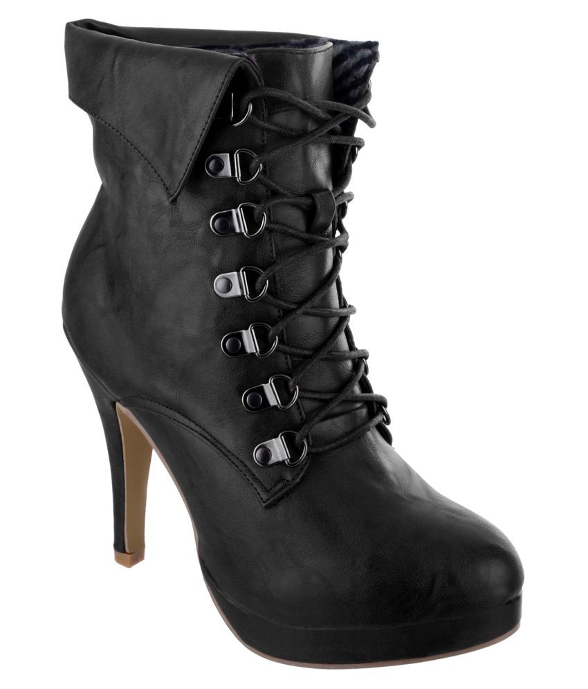 Shuz Touch Black Ankle Length Bootie Boots Price in India- Buy Shuz ...