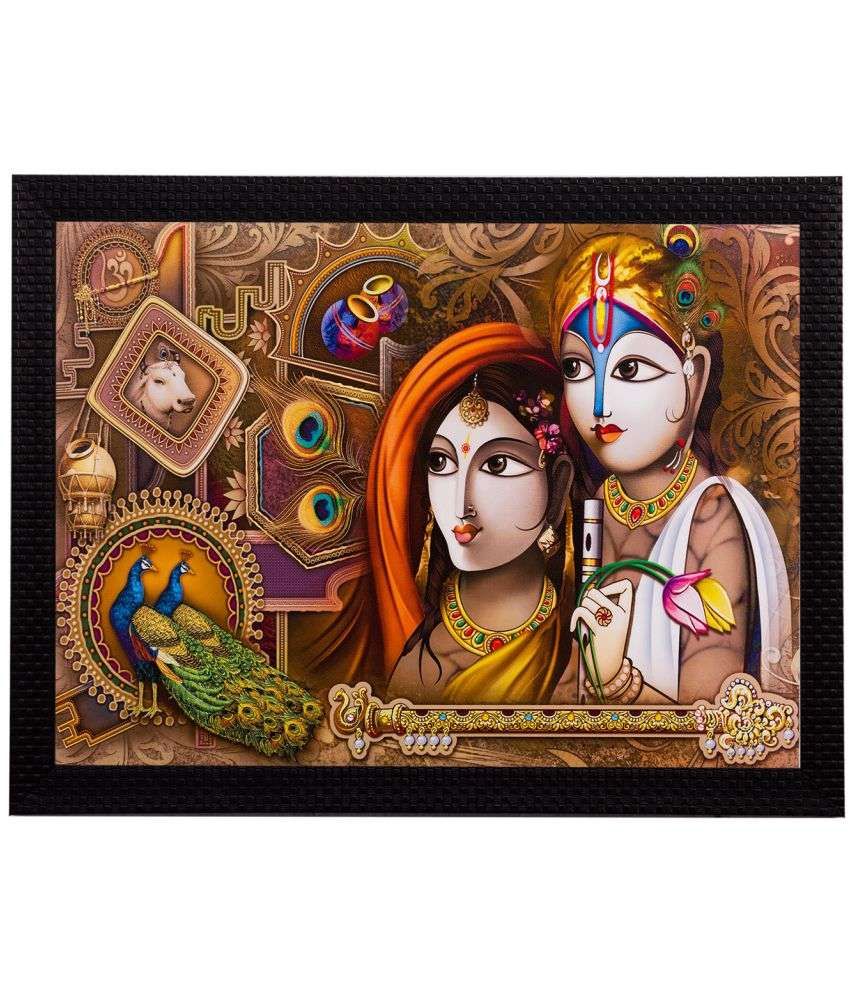     			eCraftIndia Multicoloured Satin Matte Texture Framed Radha Krishna UV Wall Art