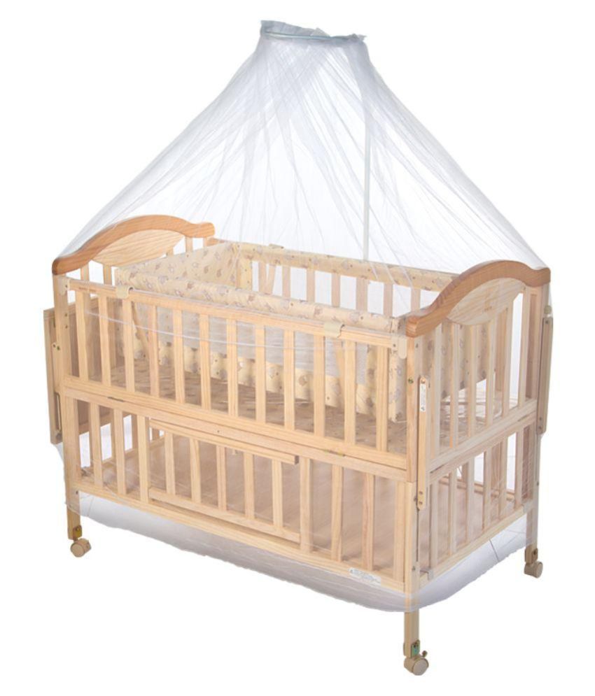 mee mee baby wooden cot with swing & mosquito net