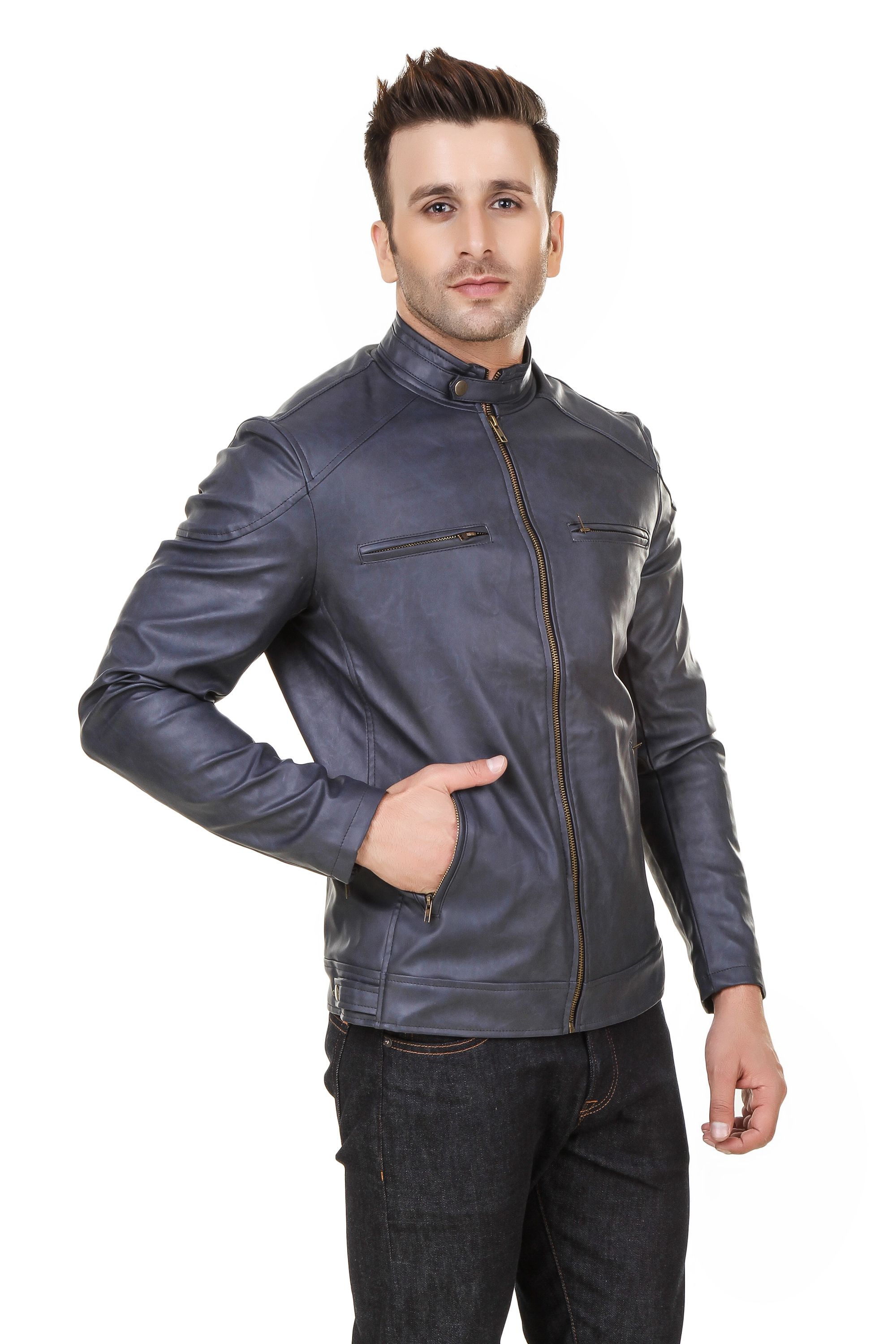 FashionsTree Navy Biker Jacket - Buy FashionsTree Navy Biker Jacket ...