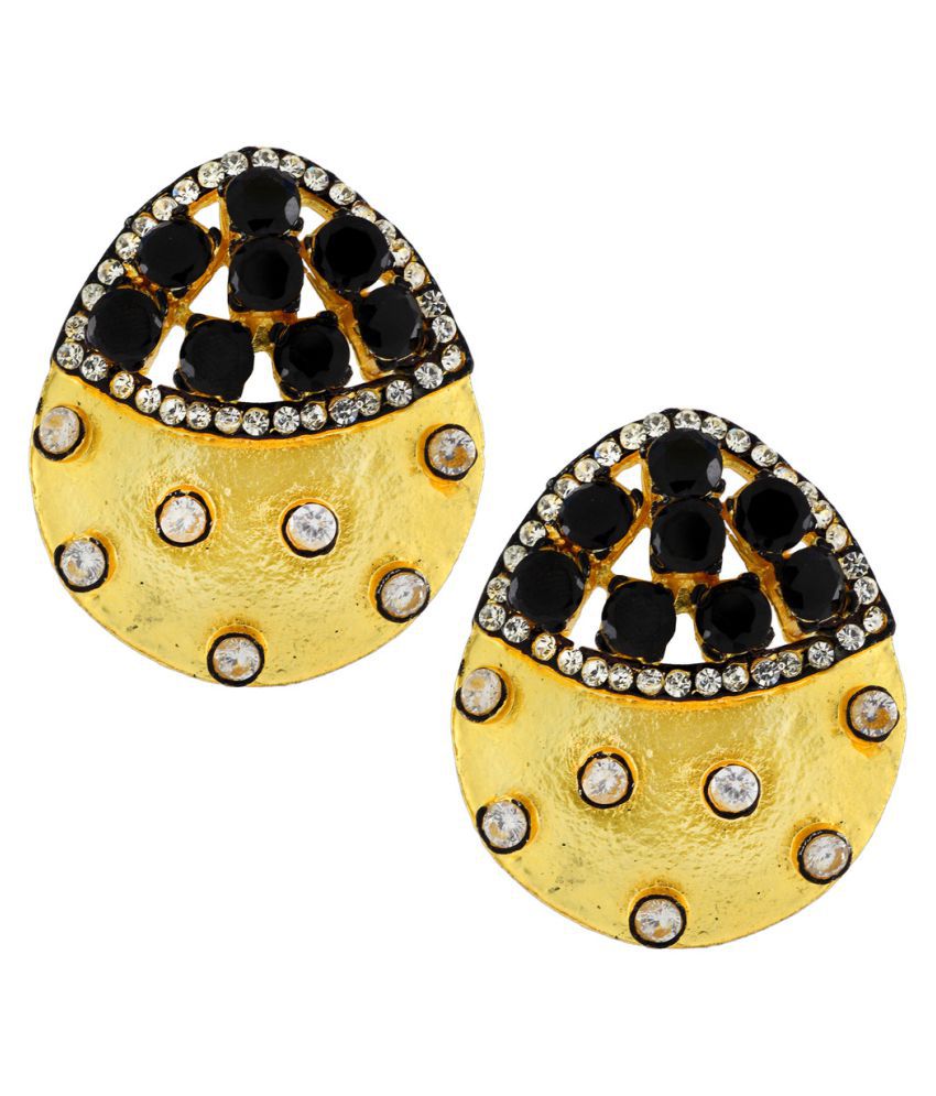     			The Jewelbox Antique Kundan CZ Antique Gold Plated Black Stud Earring For Women